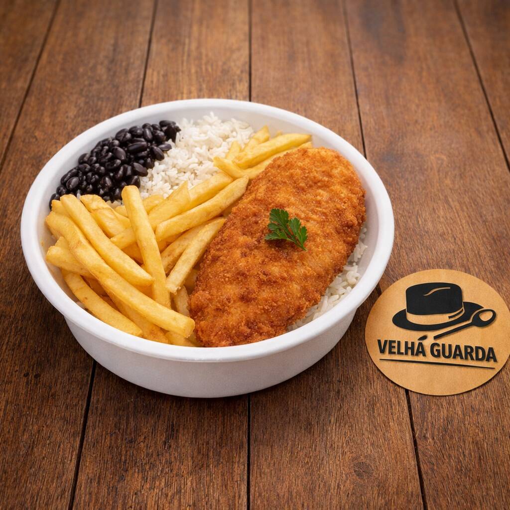Acompanha: Arroz, Feijão, Farofa é fritas