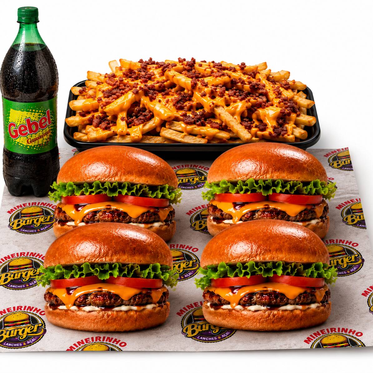 4 Lanches (Fritas Bacon/Cheddar + Gebel).