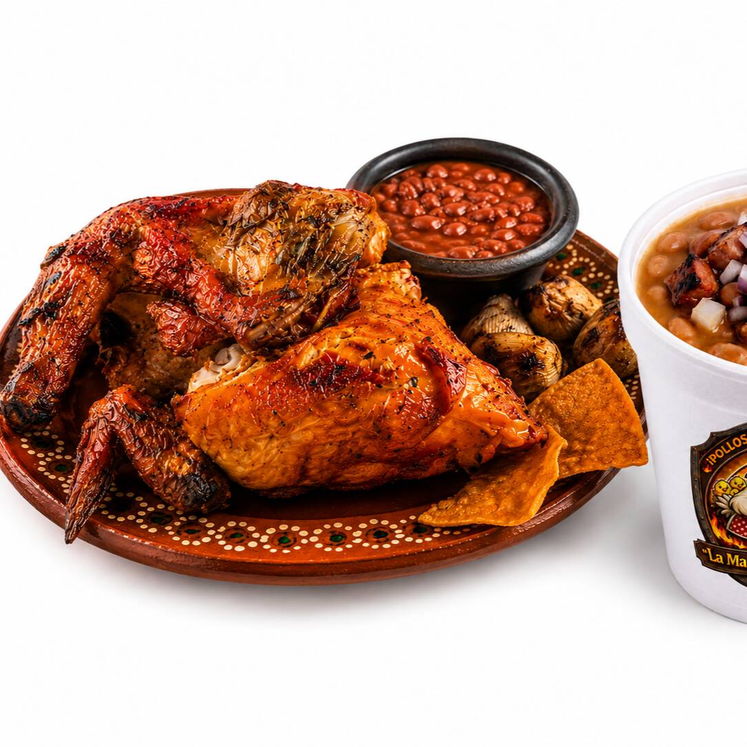 Pollo Asado al Carbón + 1/2lt Frijoles Charros