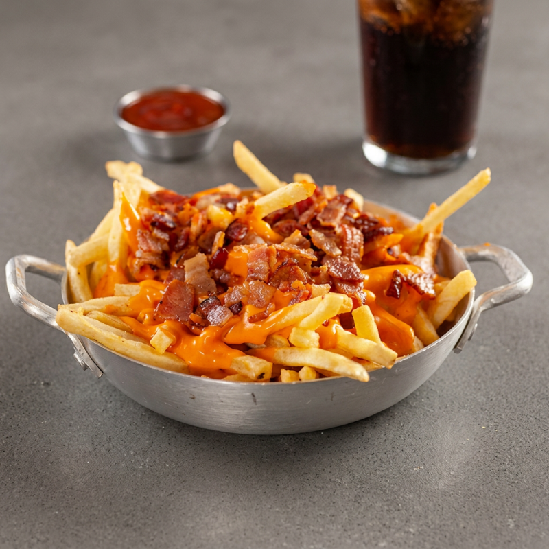 400g de batata frita com cheddar e bacon(acompanha 1 molho)