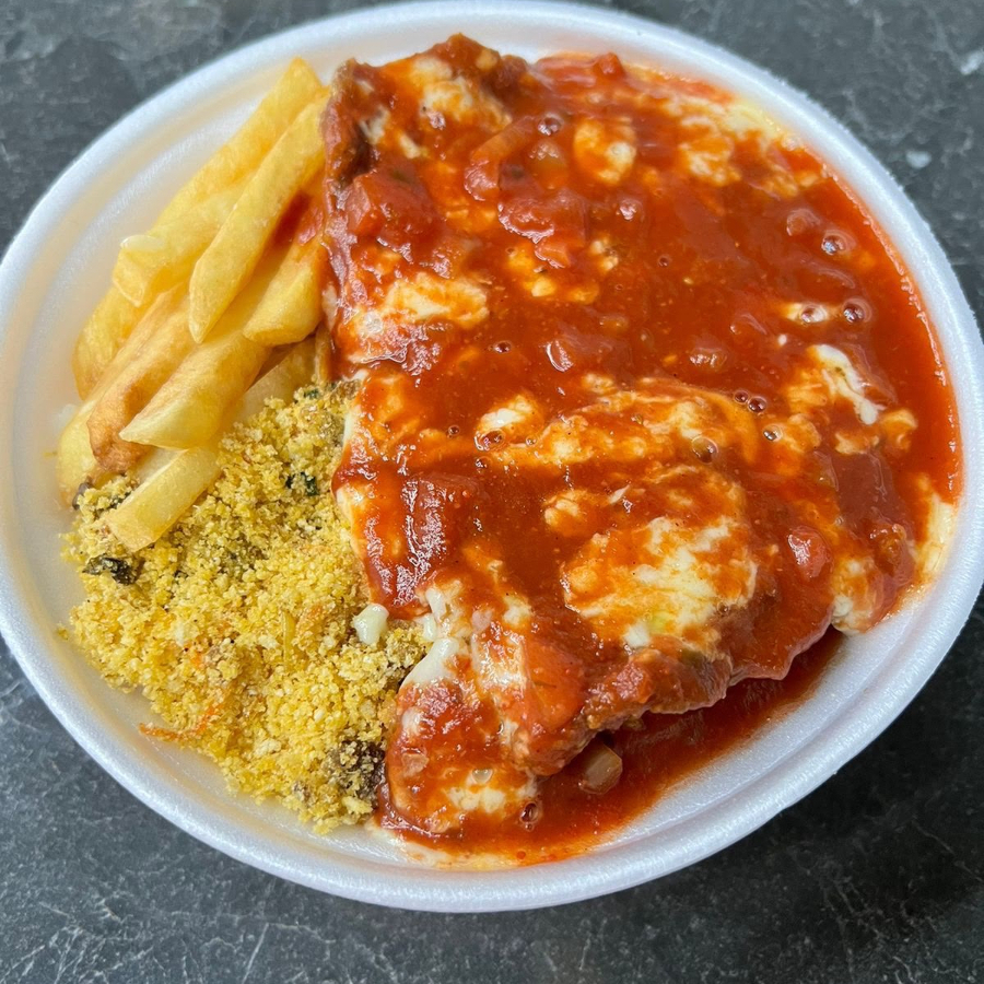 Arroz, feijão, batata frita, farofa tamanho mini