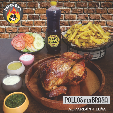 1 Pollo + Papas + Ensalada + Cremas + Bebida