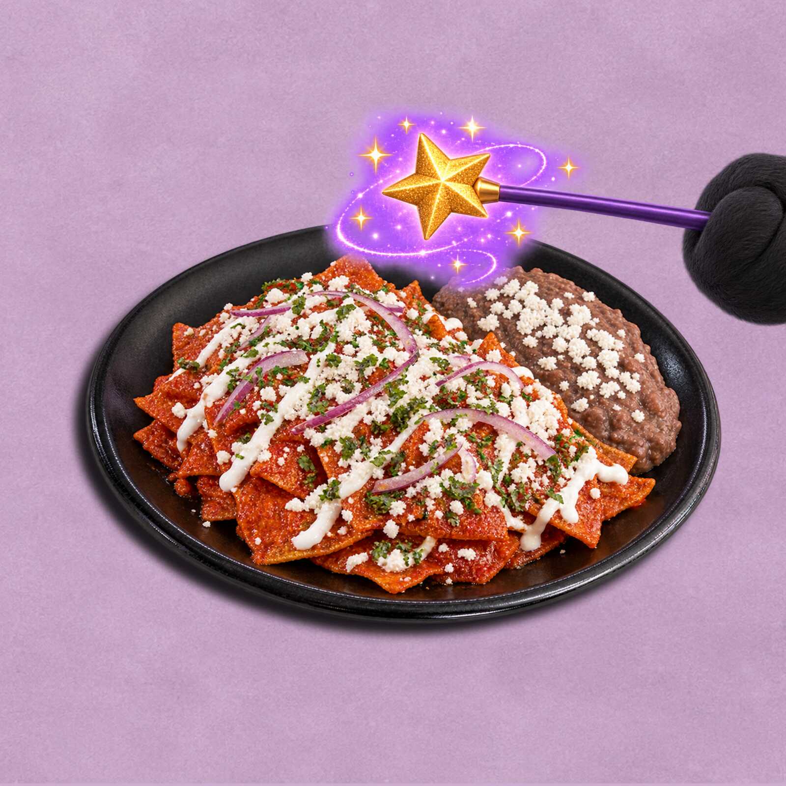 Chilaquilitos Rojos con Frijoles