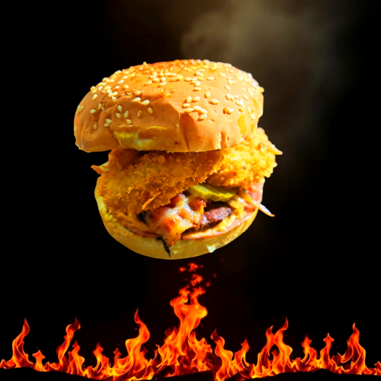 Hamburguesa con Aros de Cebolla