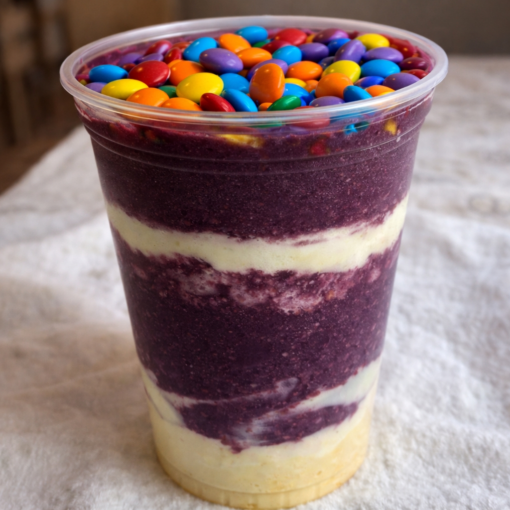 Açaí bem cremoso com Disquete e leite condensado, combinação clássica e super pedida em Salvador. Doce na medida certa.