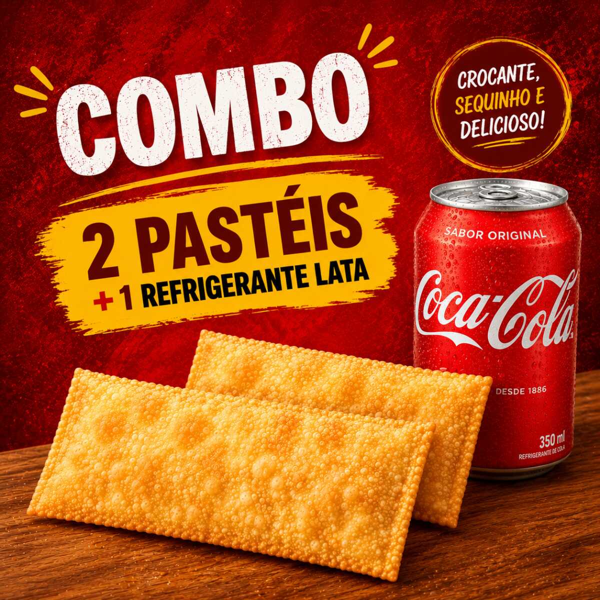 2 Pastéis Tradicionais + 1 Bebida Lata