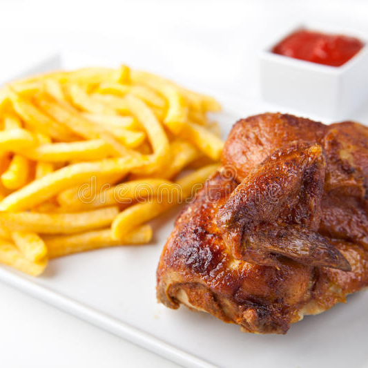 Medio Pollo + Papas + Ensalada + 2 Bebida