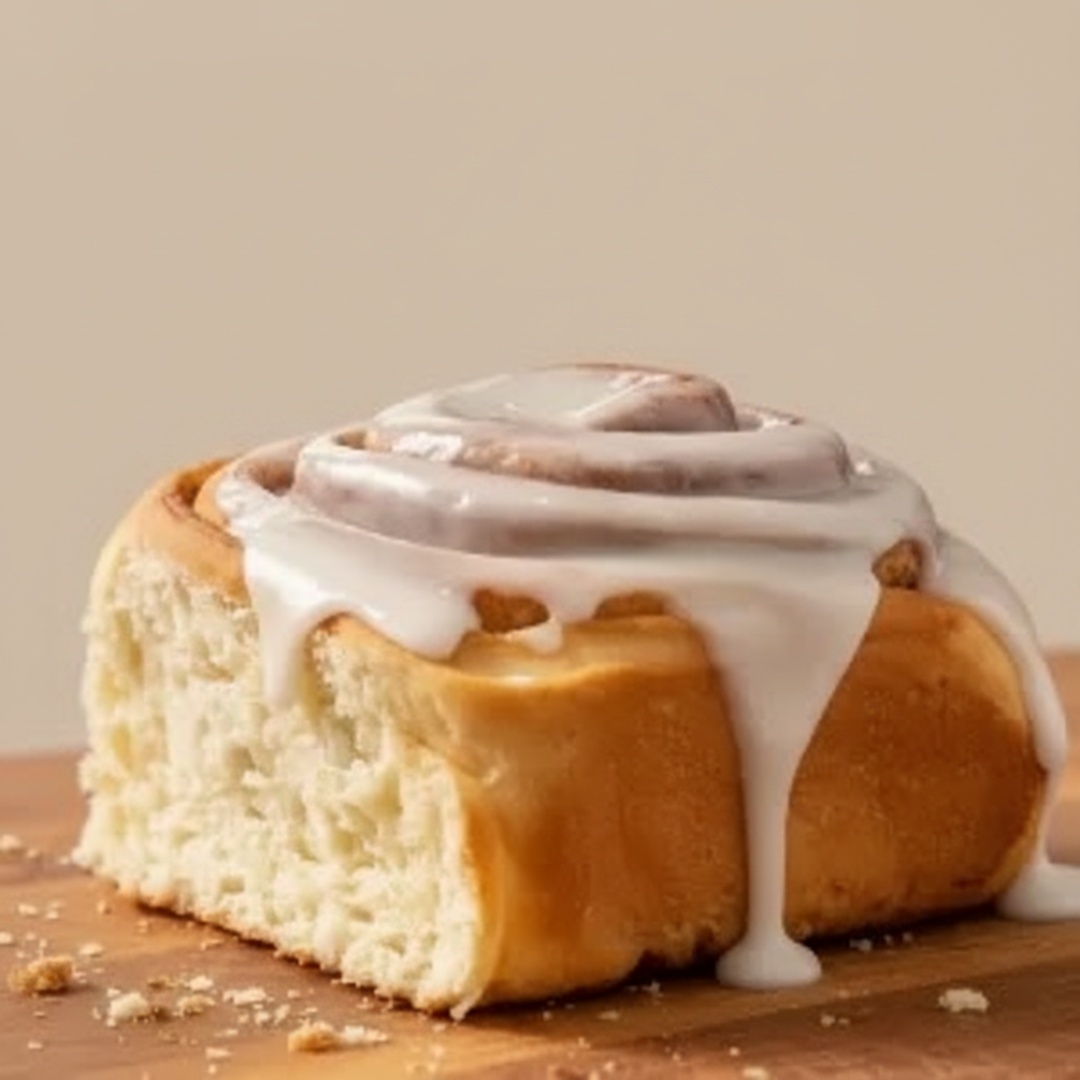 Cinnamon Roll macio e fofinho, com espirais de canela aromática e cobertura cremosa que derrete na boca. Um clássico irresistível e perfeito para qualquer momento!
