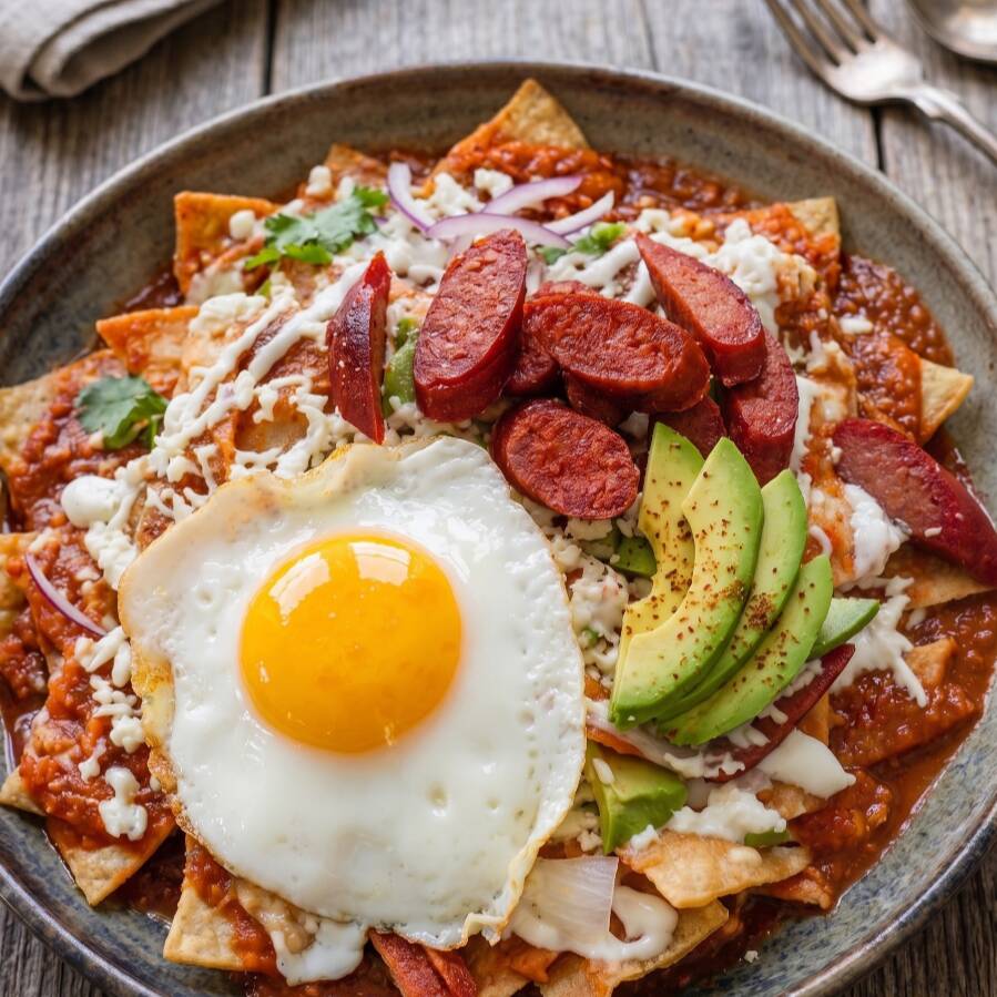 Chilaquiles-Huevo con Chistorra