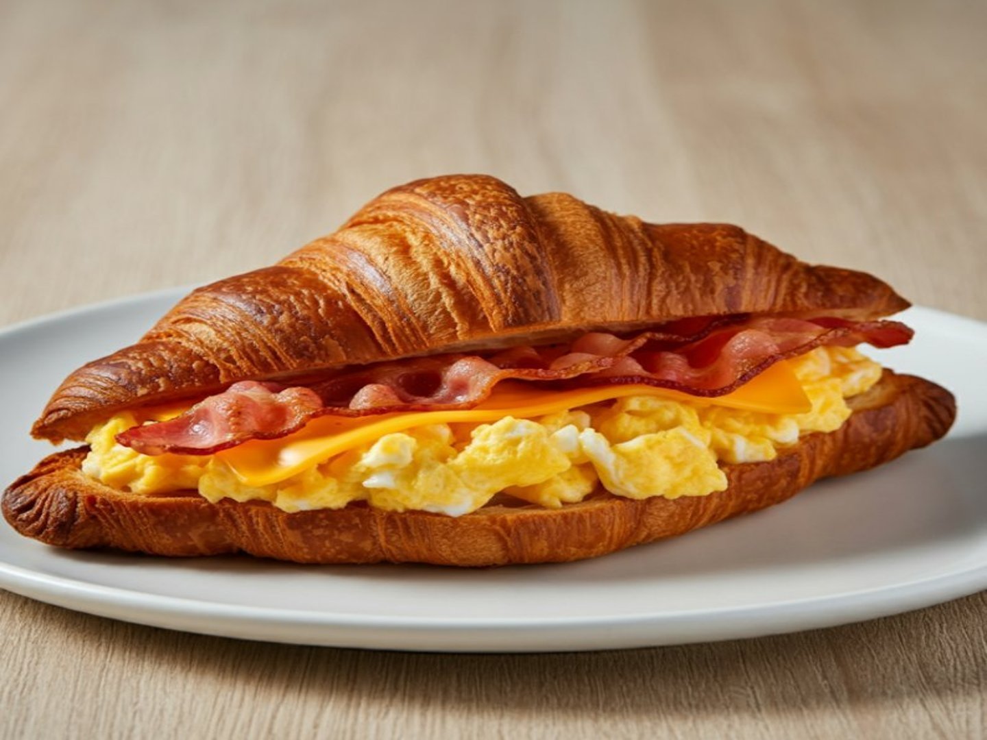 Croissant de huevo, queso y tocino