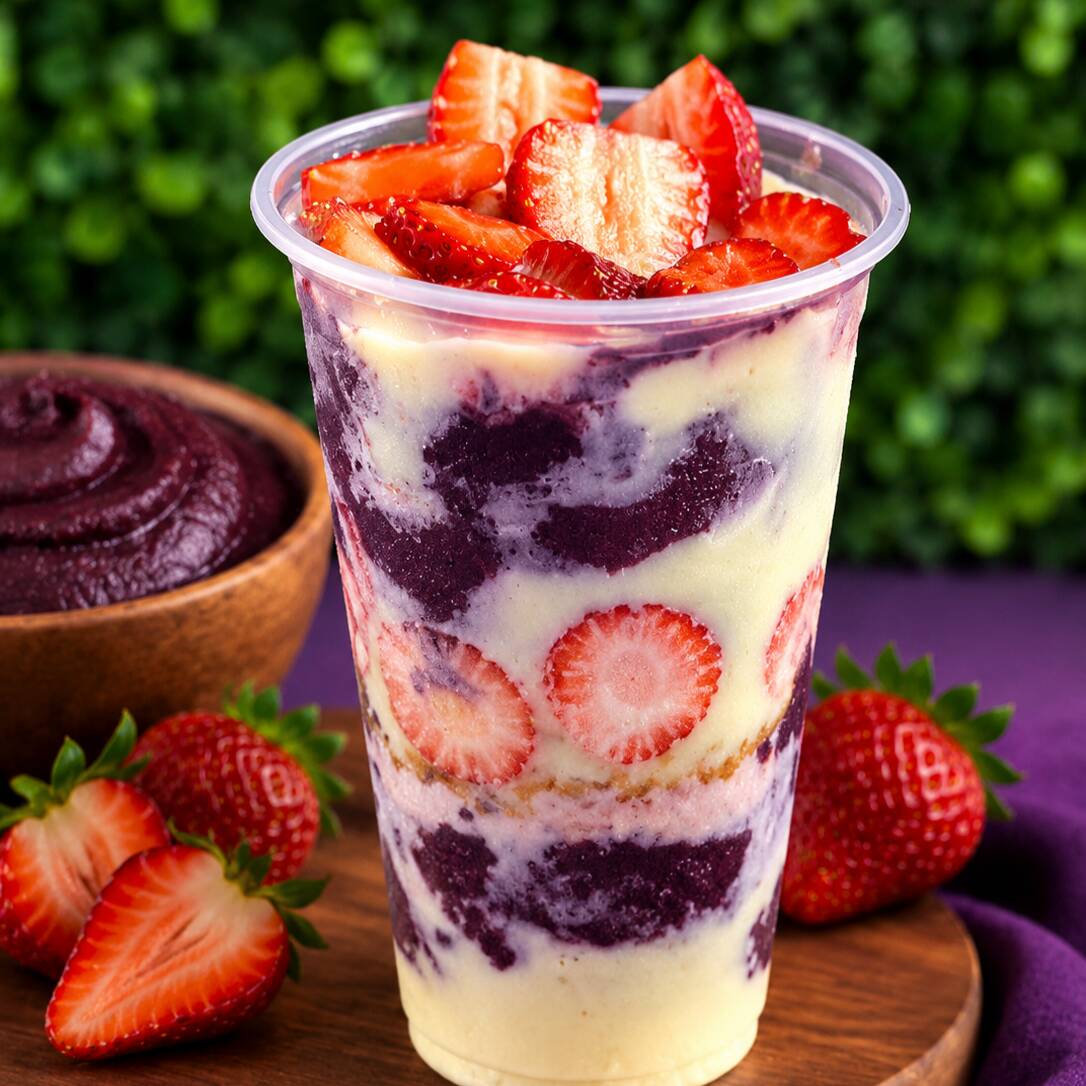 Nosso copo de açaí personalizado é feito para você criar a combinação perfeita: escolha seus acompanhamentos favoritos e monte do jeitinho que quiser.