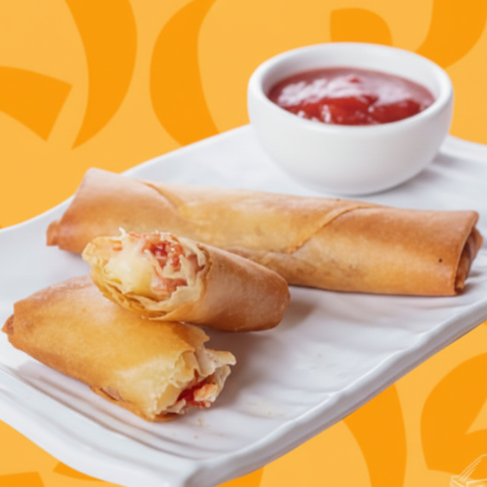 Rolinho primavera ou Harumaki, massa crocante recheado com requeijão com goiabada.