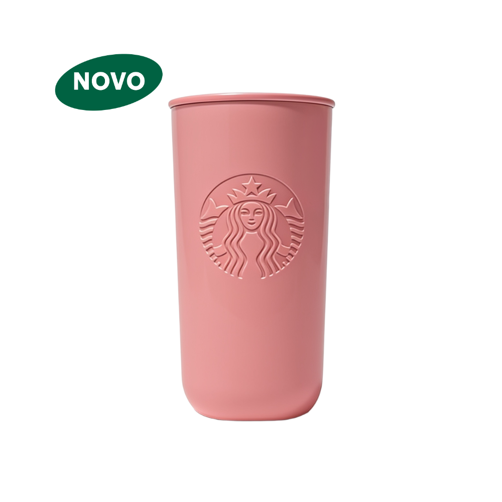 Copo tumbler rosa em aço inoxidável - 355ml.