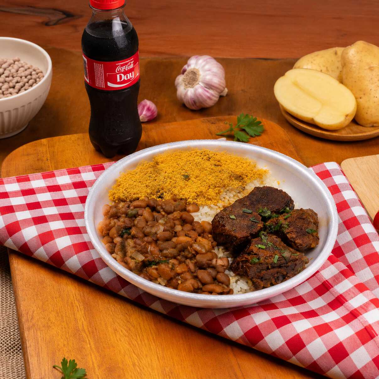 (Marmita Indicada Para 01 Pessoa)Carne de Panela com Arroz/Feijão/Farofa