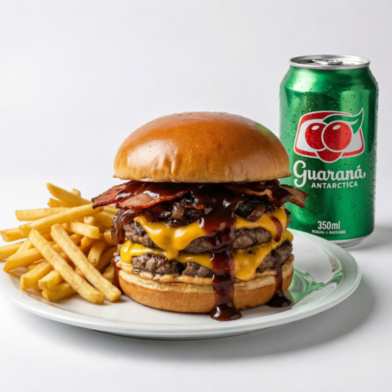 Hamburguer+fritas+refri lata 350ml