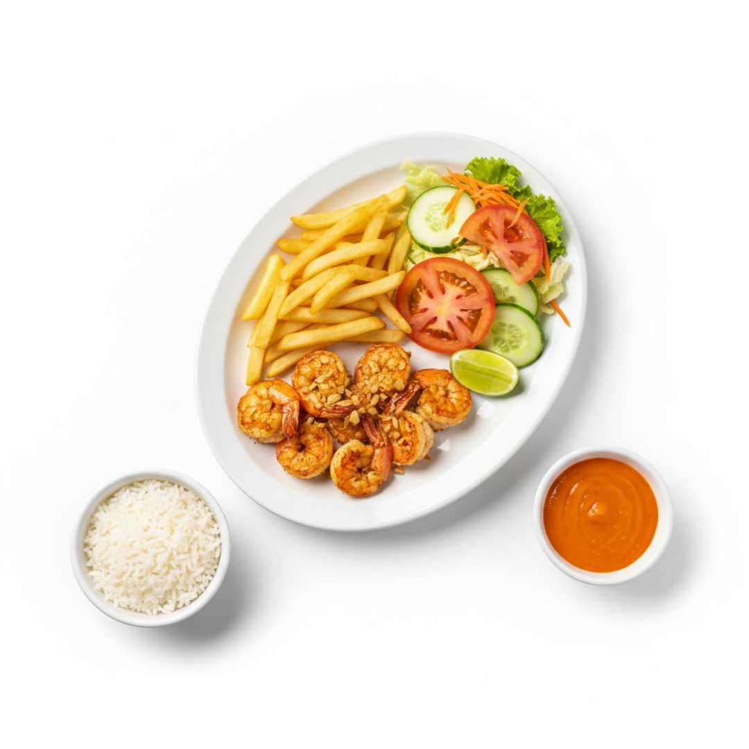 Arroz, feijão, farofa e salada