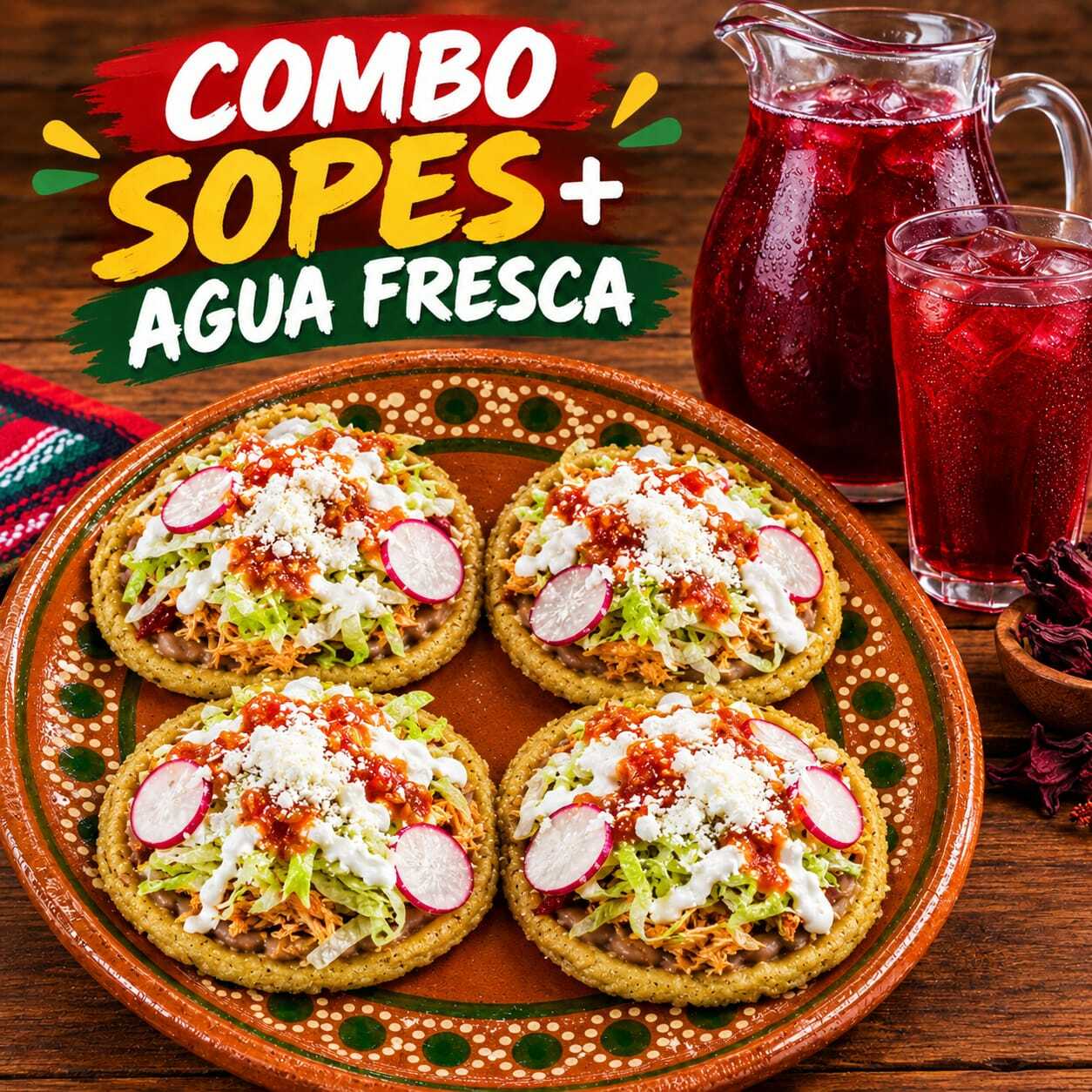 COMBO SOPES (4 PZA) + BEBIDA FRESCA