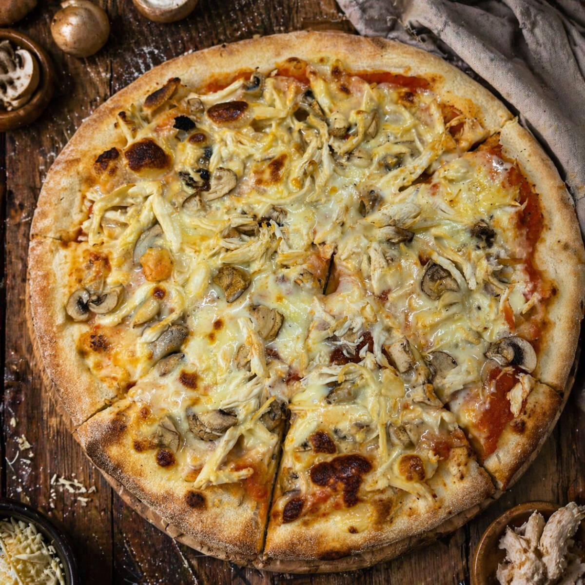 Pizza Pollo Champiñones