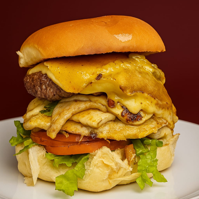 HAMBÚRGUER MATURATTA 180G, CATUPIRY, QUEIJO PRATO, PÃO DE HAMBÚGUER.