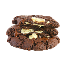 Cookie de cacau com pedaços fartos de chocolate branco e meio amargo.