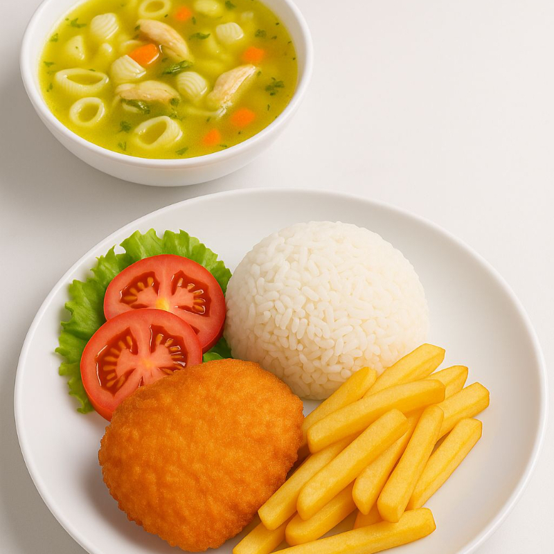 Milanesa con Papas Fritas & Sopa