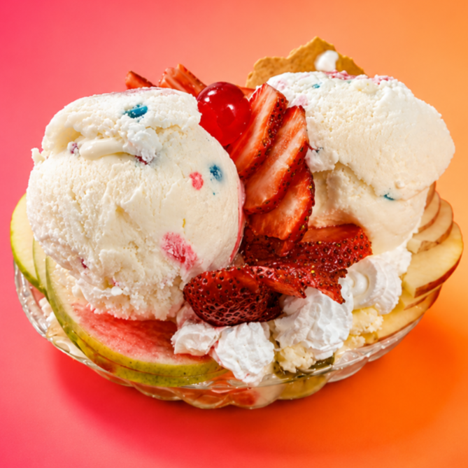 Ensalada de Frutas 16 Oz, 2 Bolas de Helado