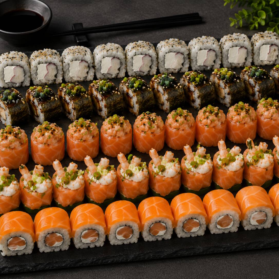 Não Fazemos Trocas De Peças
Este combo acompanha 1 teriaki, 3 saches de shoyu e 1 hashis.
10 uramaki de salmao, 10 uramaki de kane, 10 uramaki de shin, 10 uramaki de camarao empanado,5 unidade de niguiri de salmao, 5 unidade de niguiri de shin,5 unidade de ebi joy, 5 unidade de joy joy,10 unidade de kane queijo ( 5 natural e 5 empanado)