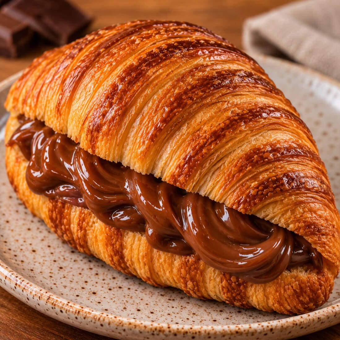 Croissant amanteigado recheado com uma generosa camada de doce leite