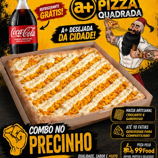 1 pizza quadrada + 1 refri promocional