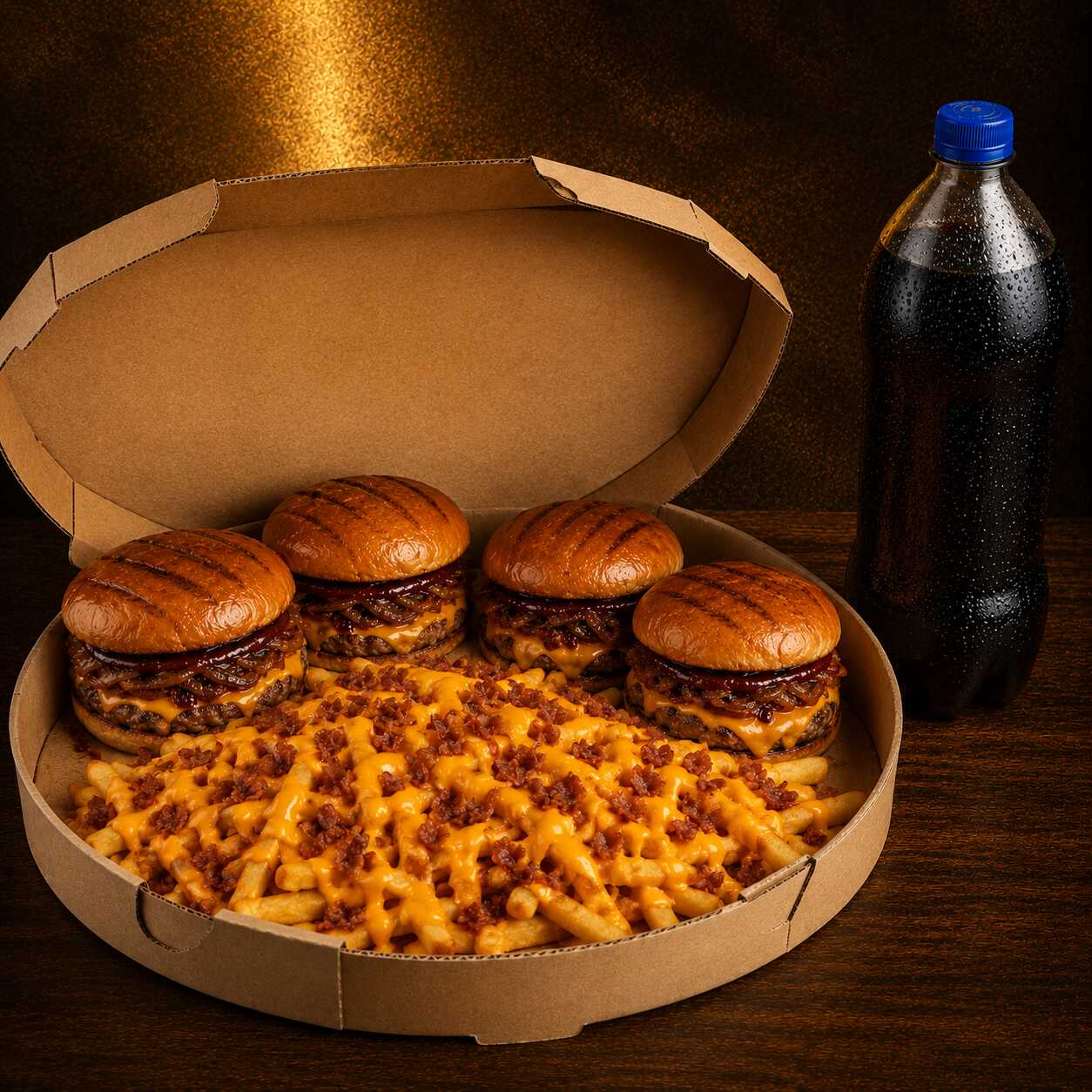 4 BURGUERES ARTESANAIS +1 BATATA G COM MOLHO DE CHEDDAR E FAROFA DE BACON + 2 REFRES DE 1 L
OBS: POR NA OBSERVAÇÃO OS SABORES DOS BURGURES
DISPONIVEL CHEDDAR BURGUER ARTERSANAL E BURGUER CLASSIC ARTERSANAL