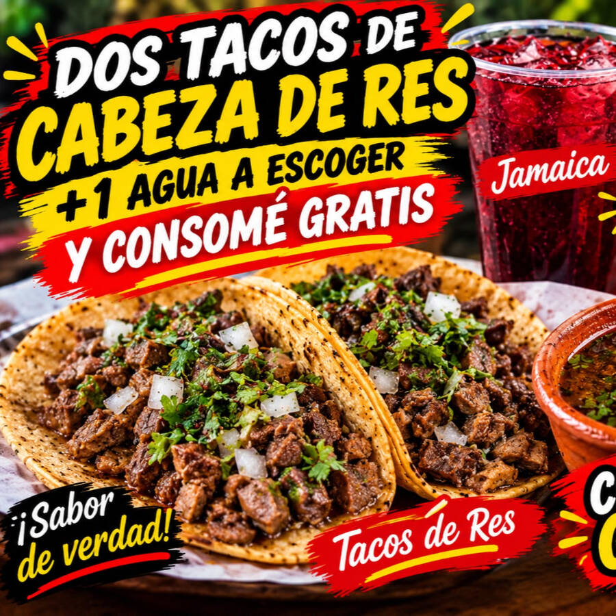 2TACOS DE CABEZA 1 BEBIDA (Consome GRATIS)