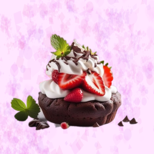 Brownie con Crema Batida y Fresas