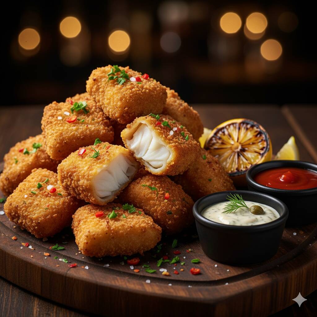 400g de iscas de pangá empanados, leves e saborosos. (Imagem meramente ilustrativa)