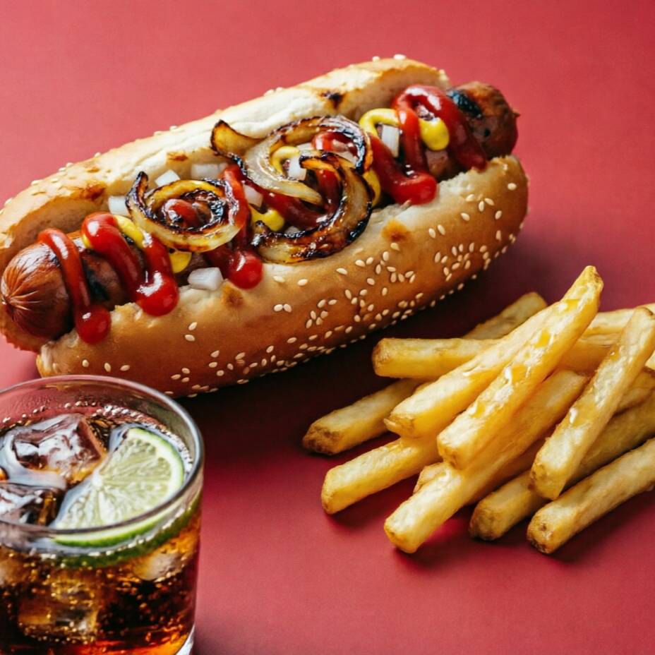 Hotdog + papas fritas + bebida