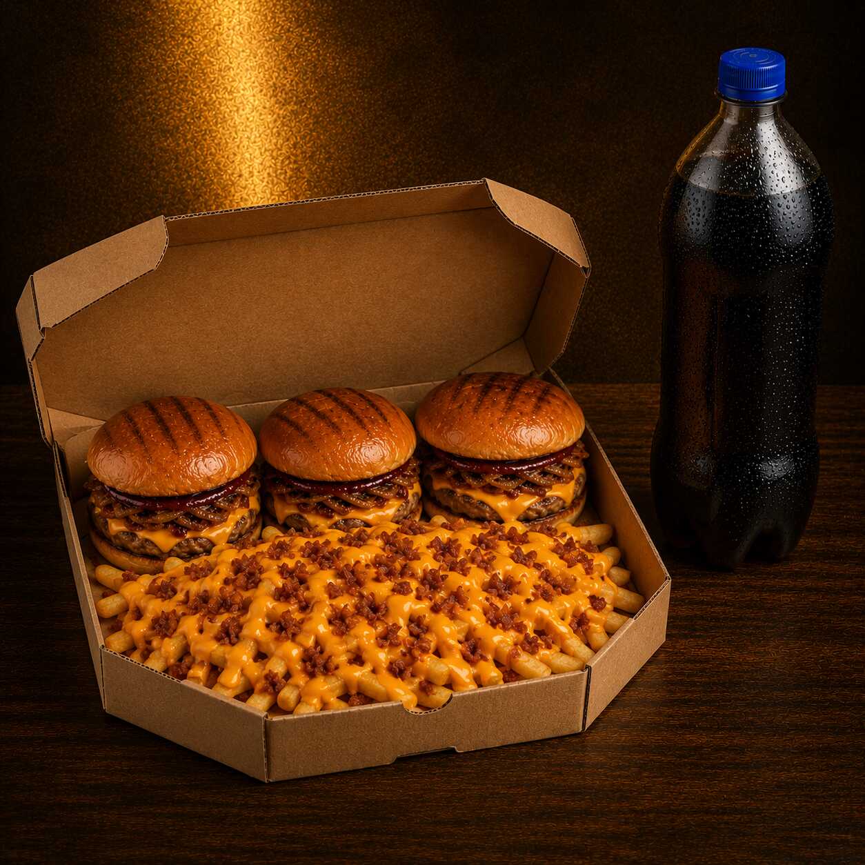 3 BURGUERES ARTESANAIS + 1 BATATA G COM MOLHO CHEDDAR E FAROFA DE BACON + 1 REFRE DE 1L
POR NA OBSERVAÇÃO OS SABORES DOS BURGURES
DISPONIVEL CHEDDAR BURGUER ARTERSANAL E BURGUER CLASSIC ARTERSANAL
