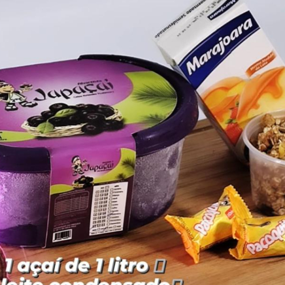1 açaí de um litro + um leite condensado caixa + duas paçoquitas + um potinho de granola