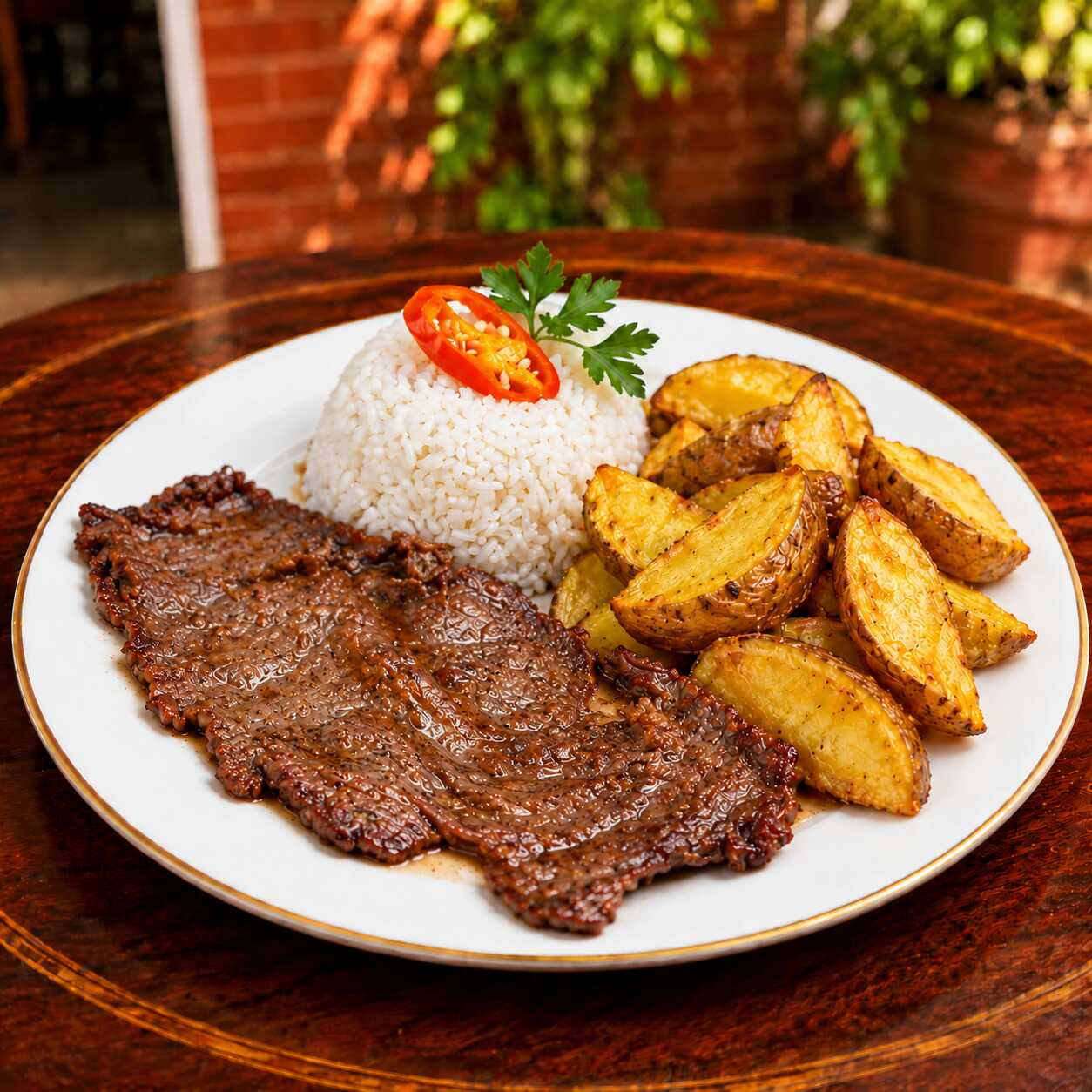Bistec con Papas y Arroz