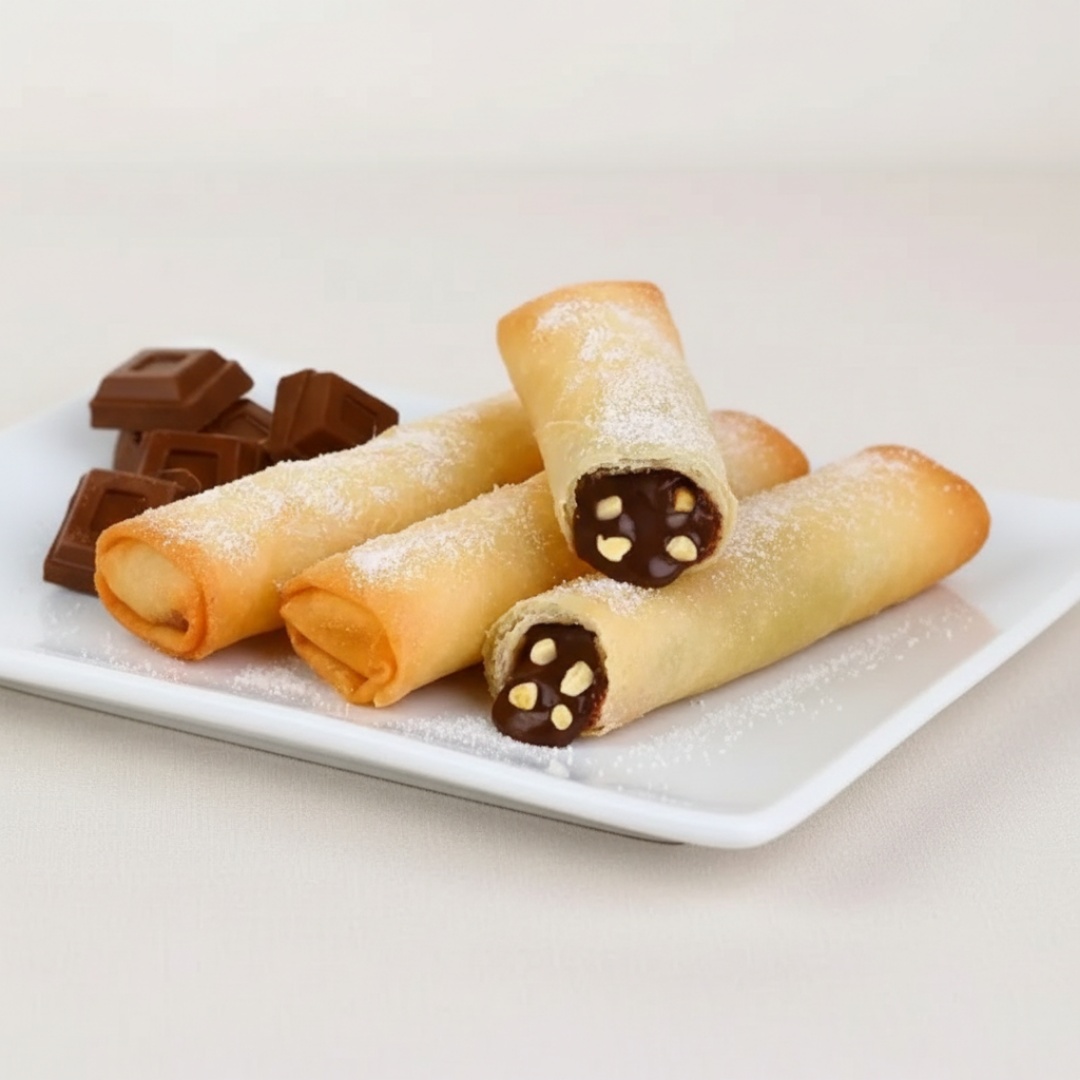2 Unidades desse delicioso rolinho primavera sabor de banana com chocolate