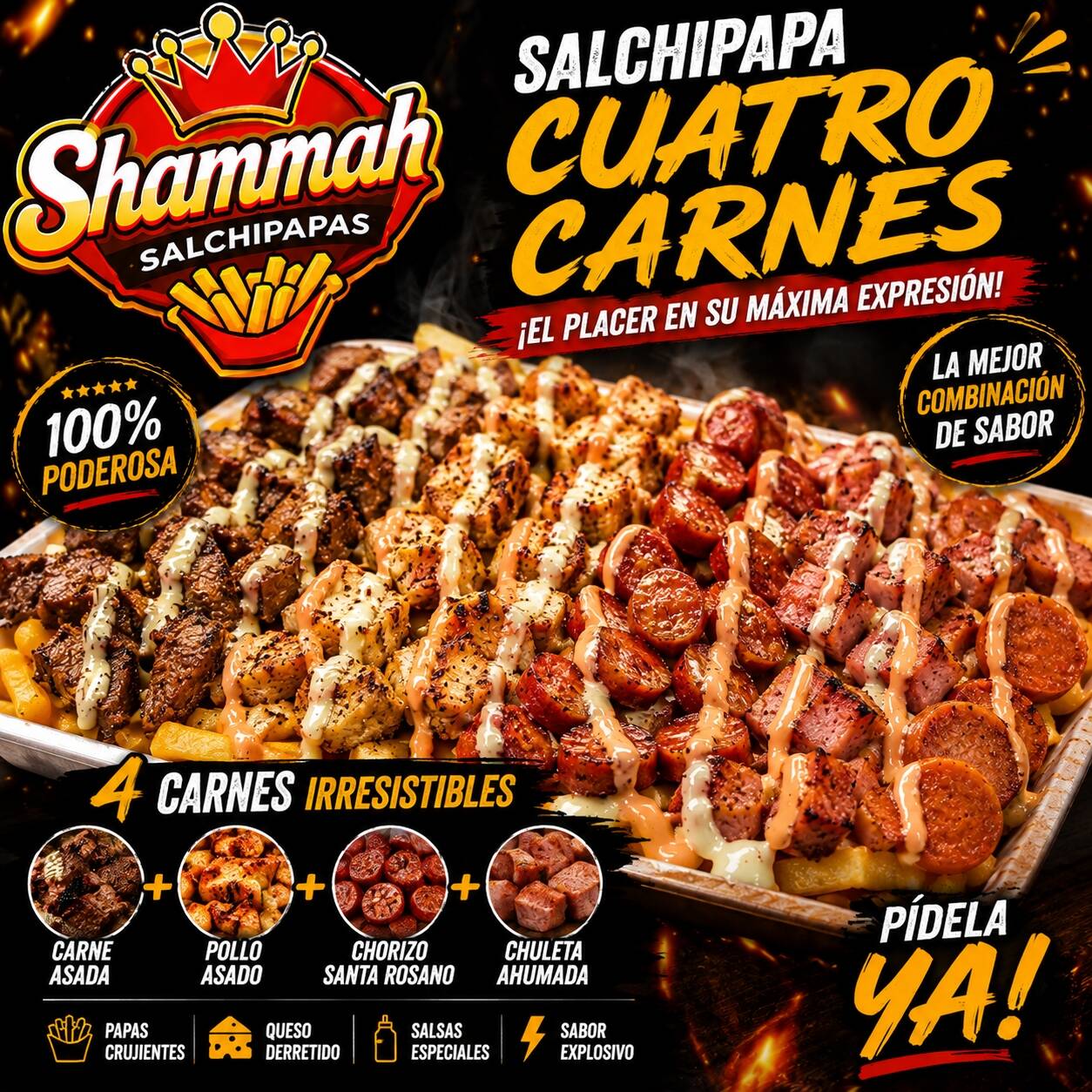 Salchipapa Cuatro Carnes