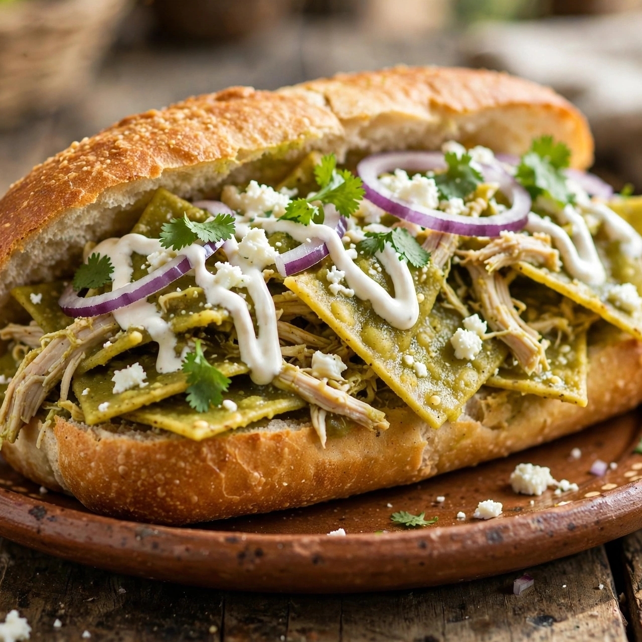 Torta De Chilaquiles Verdes Pollo