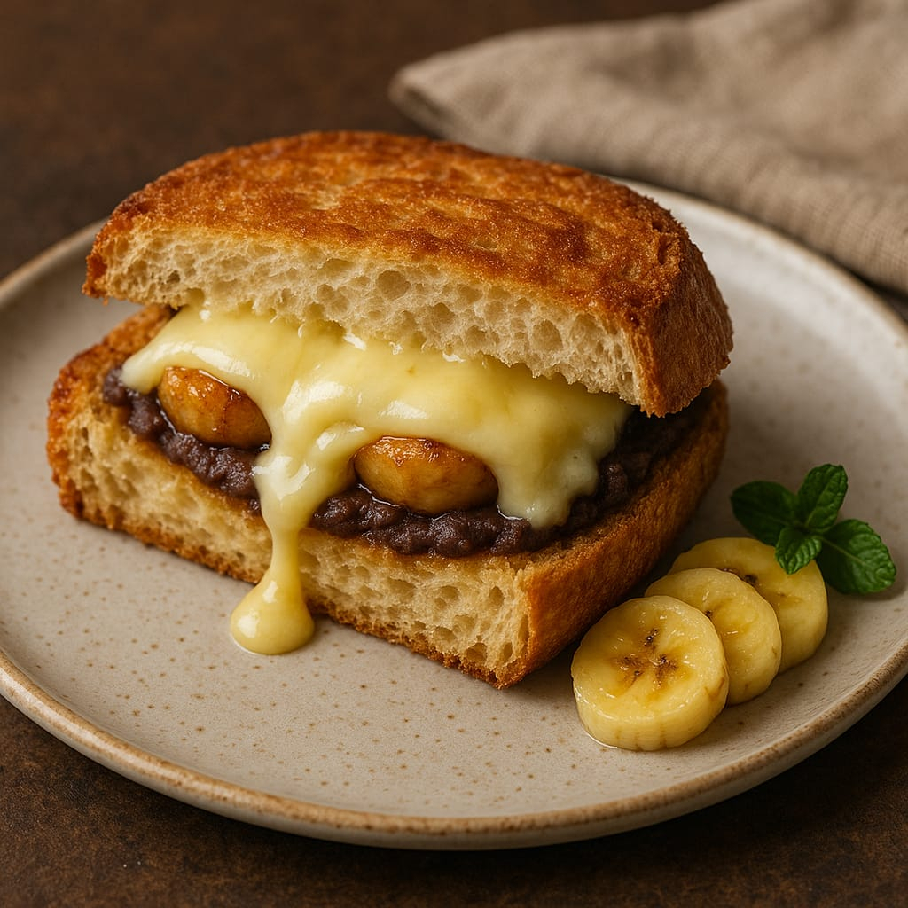 Pan Rústico Relleno de Plátano y Queso Fundido