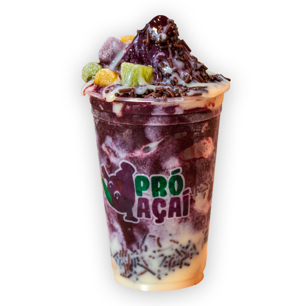 Um combo delicioso para quem ama doçura e diversão! Açaí cremoso com leite condensado, granulado de chocolate e gominhas macias que dão aquele toque especial. Uma mistura irresistível, perfeita para adoçar o seu Dia!