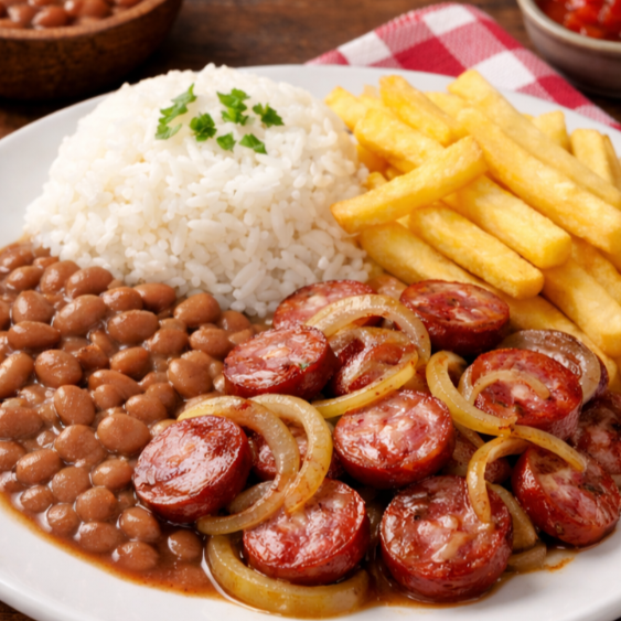 acompanha arroz,feijao,fritas e saladas alface e tomate