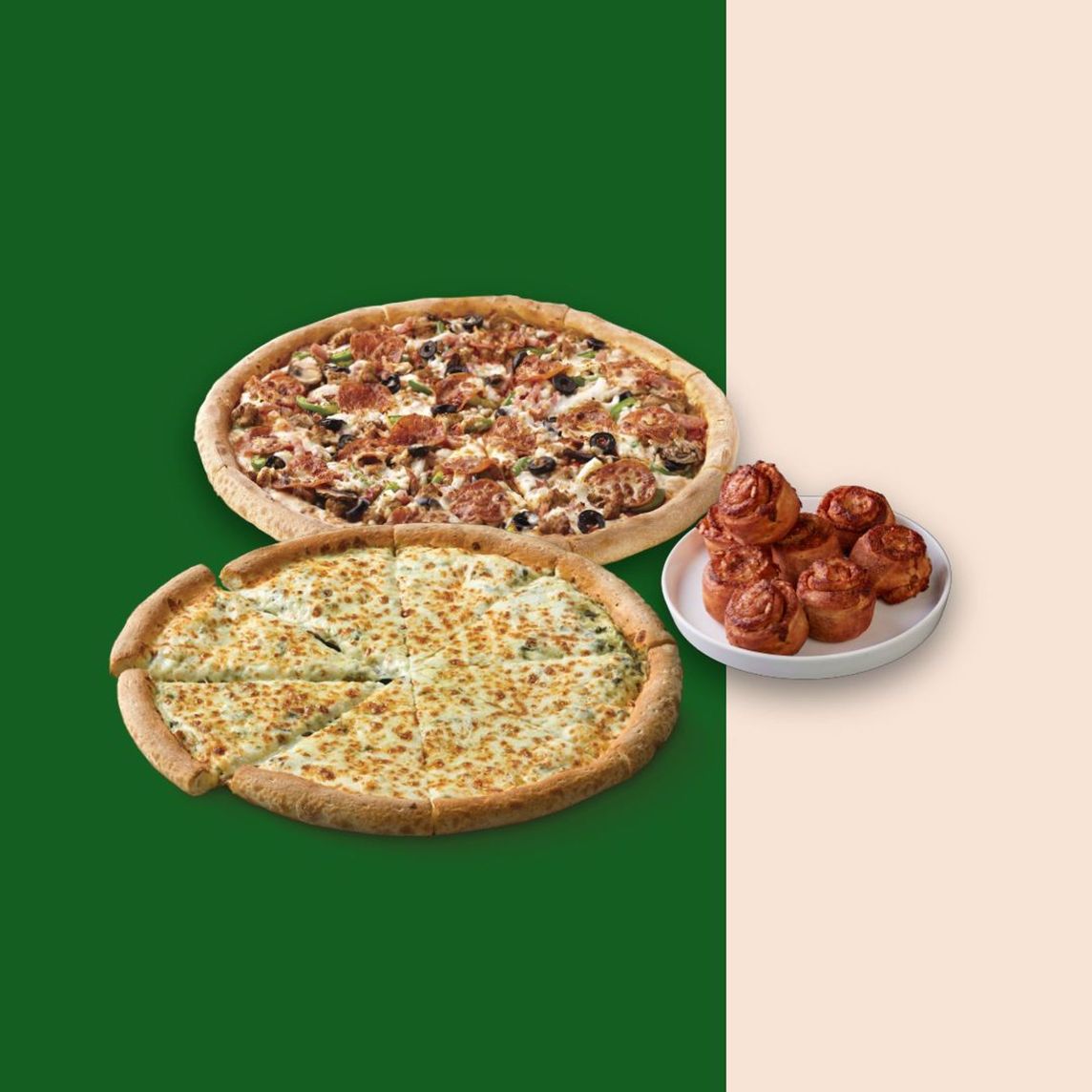 2 Pizzas Medianas + 8 Rolls ¡GRATIS!