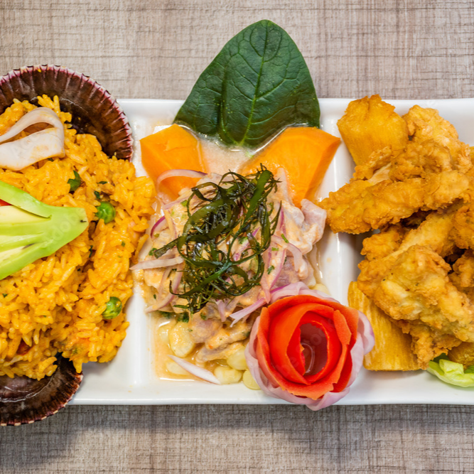 Trio(Ceviche, Arroz c/Mariscos,chicharron)+Bebida