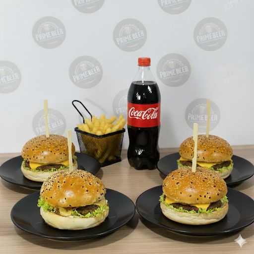 4 Prime Burguer, Batata Frita 250g, Refri De 1,5L