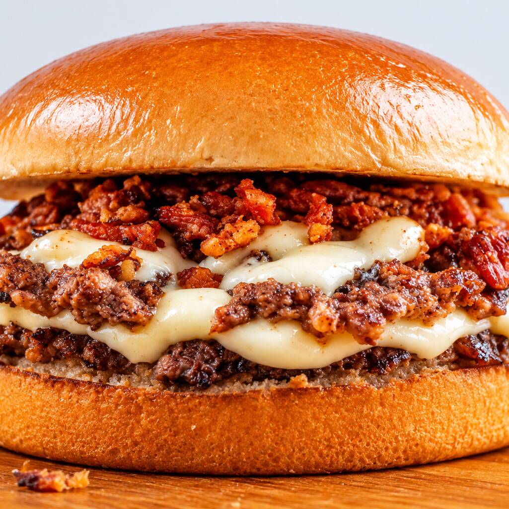 2 burgers smash com 50gr cada, Queijo Catupiry, Bacon Crispy, maionese da casa, pão de smash.