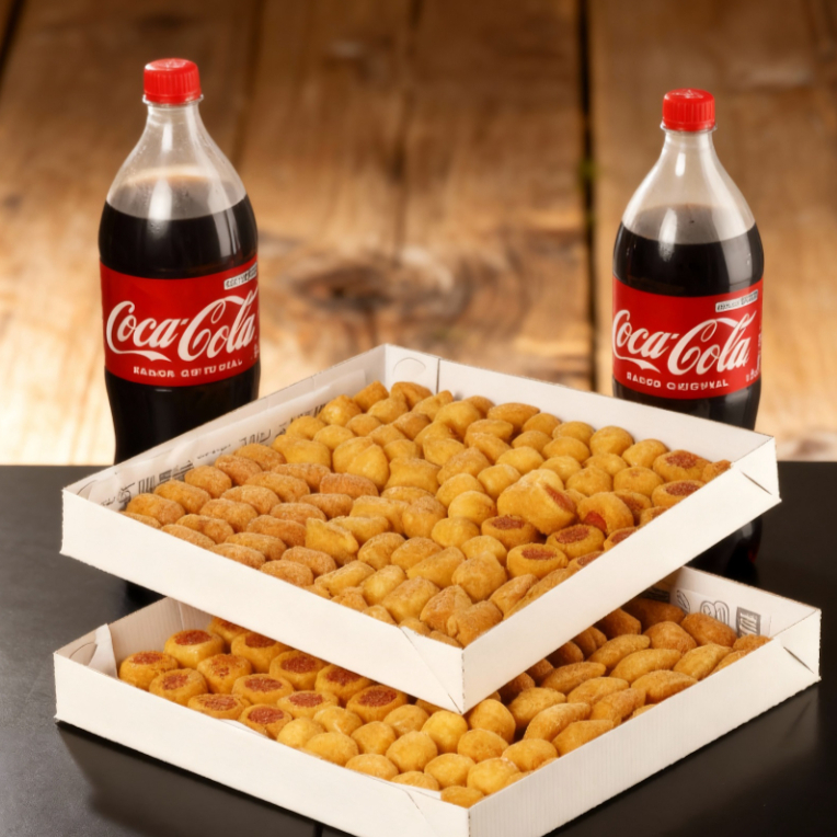 Combo de 200 salgadinhos com 5 opções de sabores. Frito na hora para chegar quentinho na sua casa. Entrega super rápida. Salgadinhos de 25g (Padrão Festa).