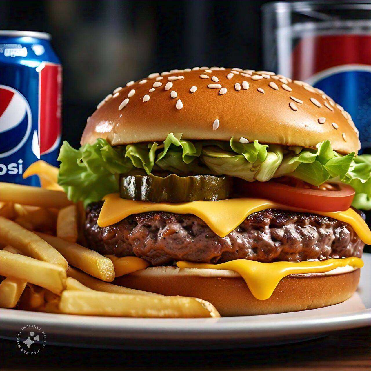 Hamburguesa con Papas y PEPSI