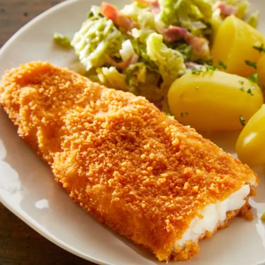 Marmita contendo arroz, feijão branco, macarrão, farofa, fritas e o file de frango a milanesa.
*foto ilustrativa*